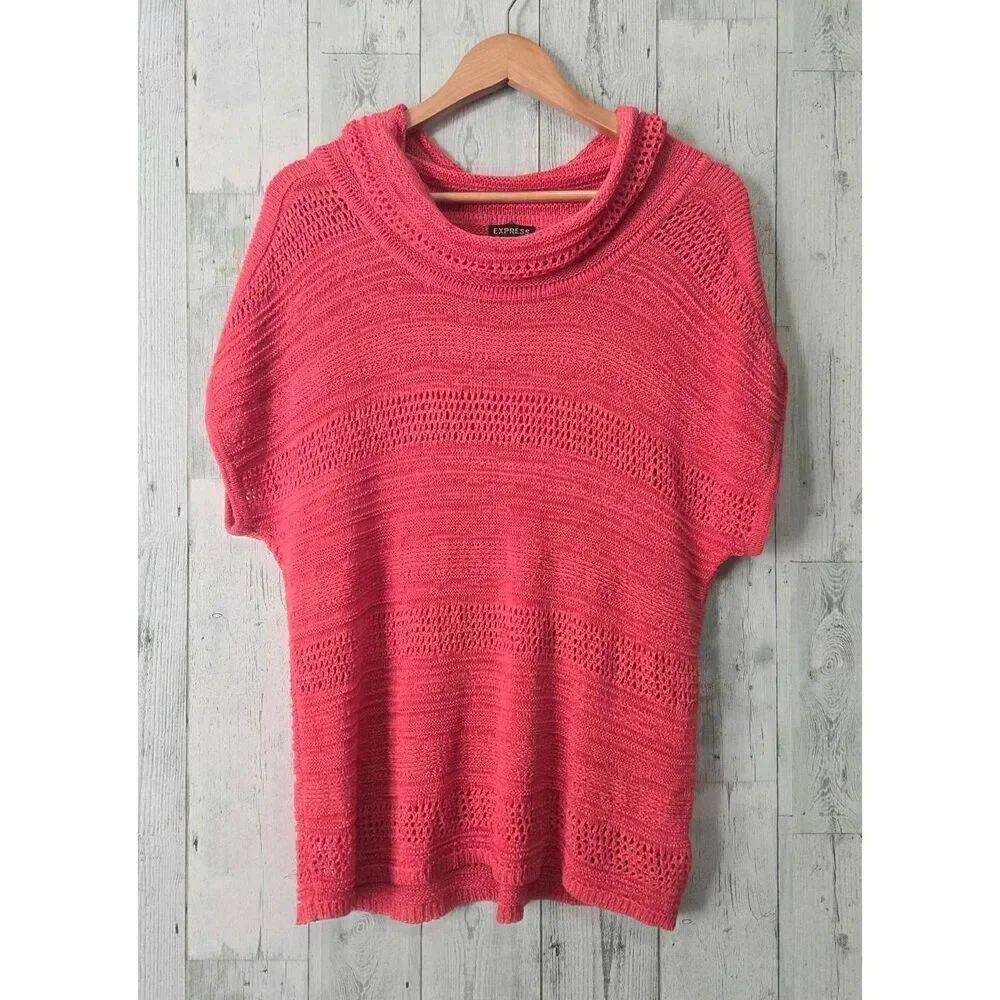 VTG Express Open Knit Cowl Neck Short Sleeve Sweater Sz. L